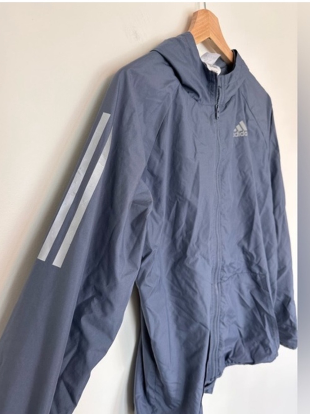 adidas Gray Blue Windbreaker Jacket with Reflective Stripes